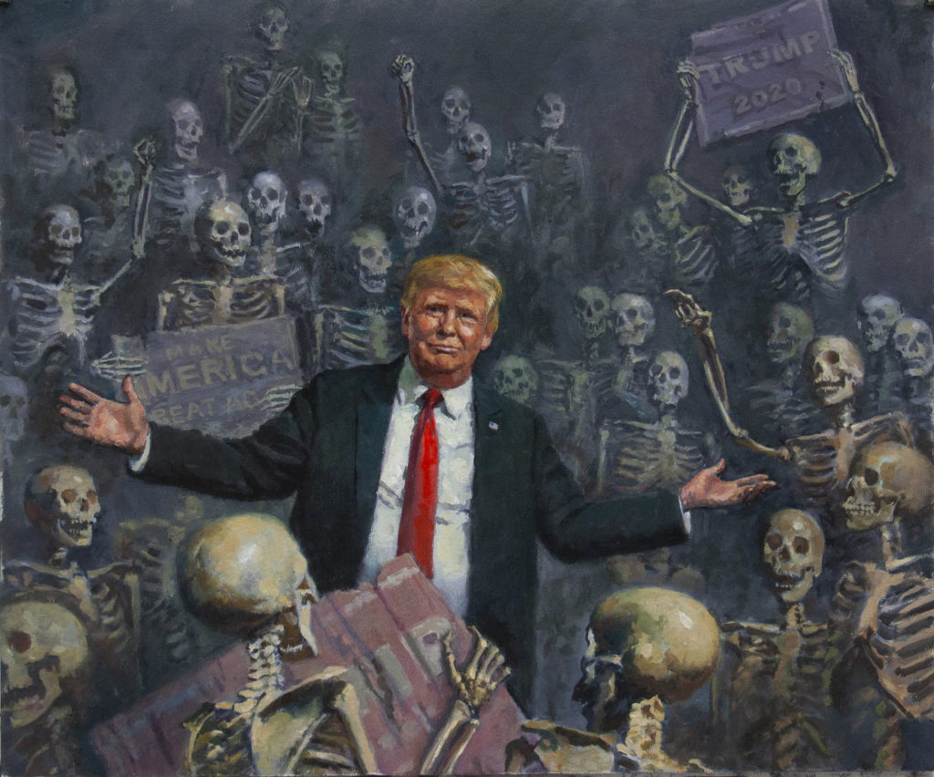 Donald Trump with his followers , the result of not sharing the truth about Covid 19.